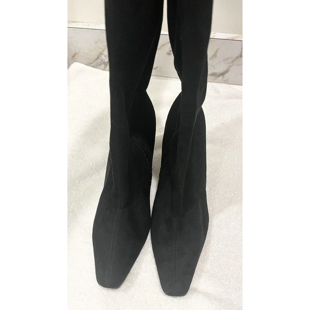 Aerosoles Risky Pizness Boots Women 11W Black Knee High Wide Square Toe Heels